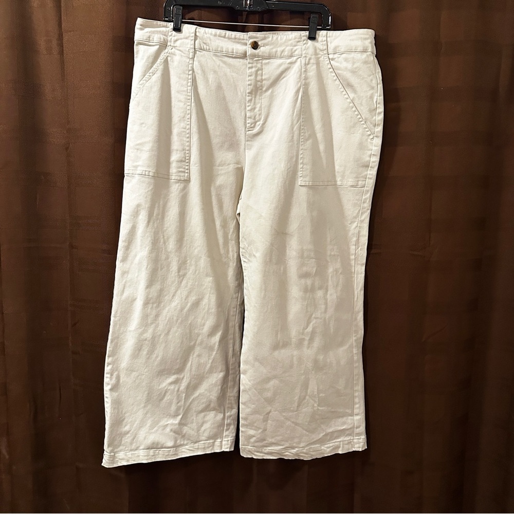 Nili Lotan X Target Cropped Pants Womens Wide Leg High Rise Pockets Cream - Picture 2 of 6